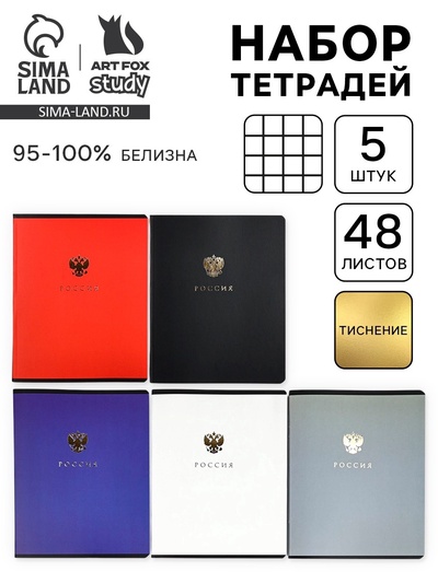 Тетради в клетку, 48 л., набор из 5 шт., блок №1 «Патриотизм»