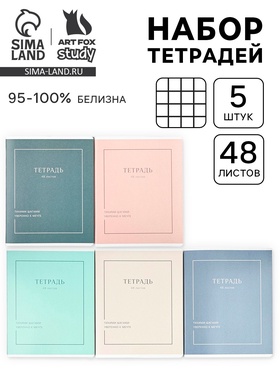 Тетради в клетку, 48 л., набор из 5 шт., блок №1 «Мечта»