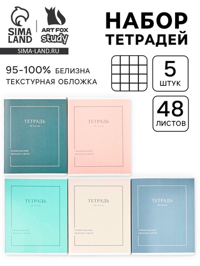 Тетради в клетку, 48 л., набор из 5 шт., блок №1 «Мечта»