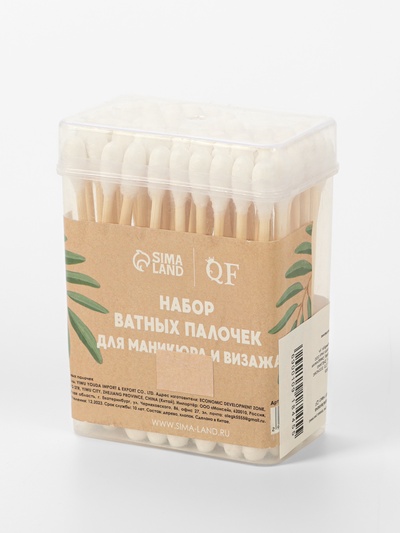 УЦЕНКА Набор ватных палочек д/маникюра/визажа на деревянной основе 7см 60шт пласт орг накл QF 1021
