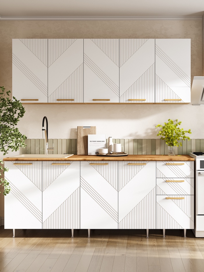 Кухонный гарнитур прямой «Ирис», с столешницей, 2000 мм, цвет браш вайт МДФ/дуб крафт - Фото 1