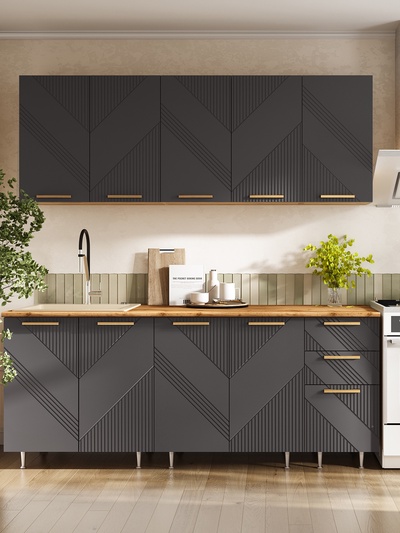 Кухонный гарнитур прямой «Ирис», с столешницей, 2000 мм, цвет браш графит МДФ/дуб крафт