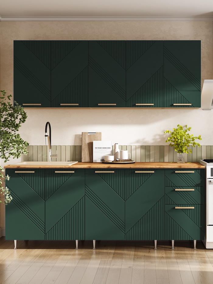 Кухонный гарнитур прямой «Ирис», с столешницей, 2000 мм, цвет браш мени грин МДФ/дуб крафт - Фото 1