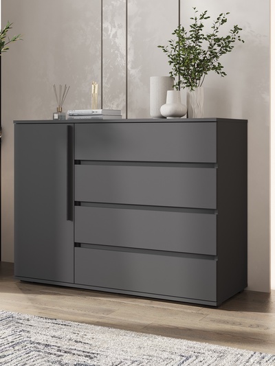 Комод напольный «Норд», 1 дверь, 4 ящика, 1200×450×900 мм, цвет графит/графит