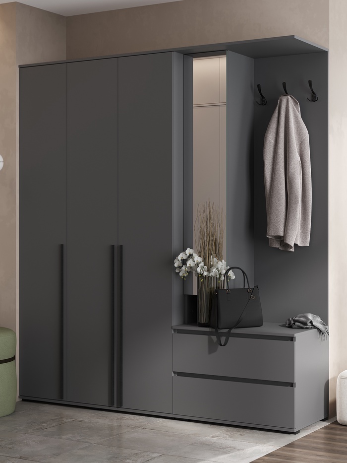 Прихожая «Норд», со шкафом, 2000×510×2236 мм, цвет графит - Фото 1