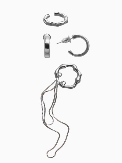 Набор серьги и каффы 4 шт. «Минимализм» водопад, цвет серебро