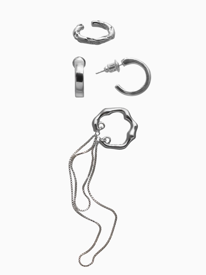 Набор серьги и каффы 4 шт. «Минимализм» водопад, цвет серебро - Фото 1