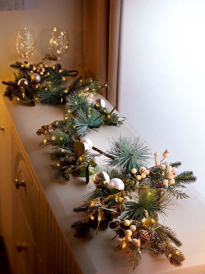 Ветка светодиодная коричневая, 153 см, 30 LED, от батареек CR2032×2, свечение тёплое белое - Фото 1