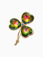 Брошь «Трехлистный клевер», цветной в золоте - Фото 1