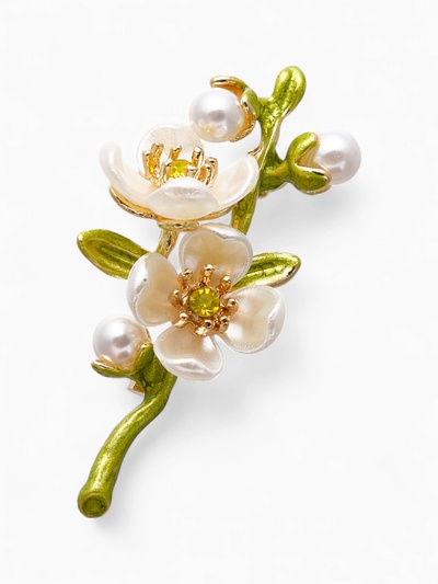 Брошь «Веточка с цветком жасмина», с эмалью, цветная