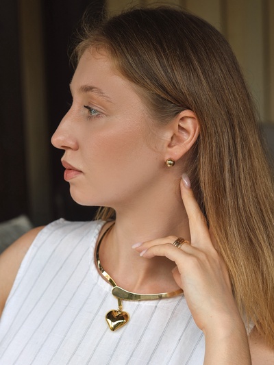 Набор 2 предмета: серьги, чокер «Обруч» сердце, цвет золото