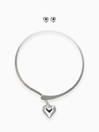 Набор 2 предмета: серьги, чокер «Обруч» сердце, цвет серебро - Фото 2