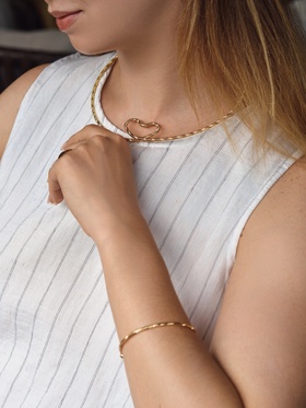 Набор 2 предмета: чокер, браслет «Обруч» сердце, цвет золото