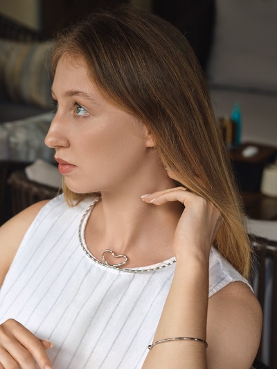 Набор 2 предмета: чокер, браслет «Обруч» сердце, цвет серебро