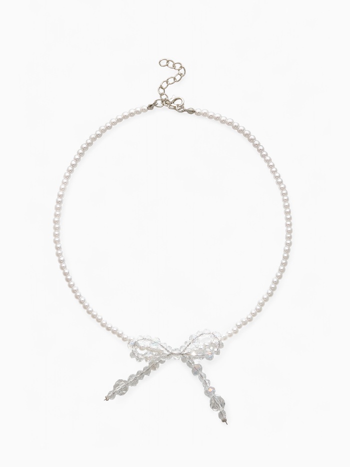 Чокер «Хрустальный бантик», жемчужные бусины, белый в серебре, 33 см + 5 см доп, цепочка - Фото 1