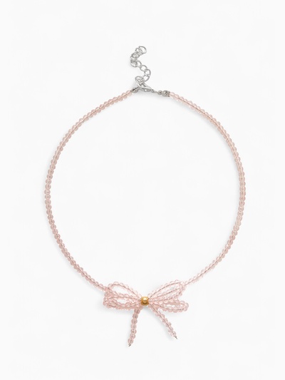 Чокер «Хрустальный бантик», розовый в золоте, 37 см + 5 см доп, цепочка