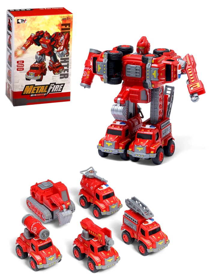 Робот-трансформер «Огнеборец» 5в1, собирается из 5 машинок, подвижные детали