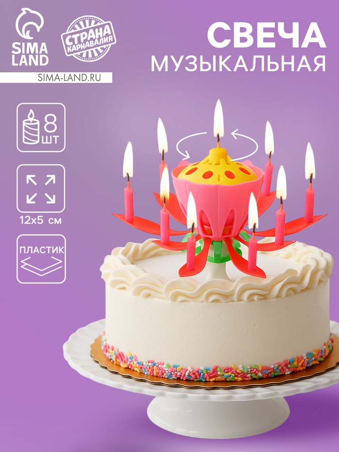 УЦЕНКА Свеча для торта музыкальная «Тюльпан», красная, 12×5 см - Фото 1