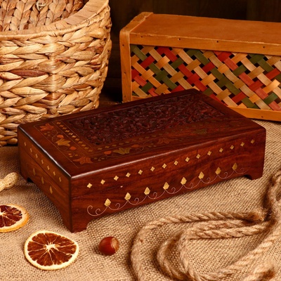 УЦЕНКА Шкатулка резная «Соцветие» дерево 25×15×7 см