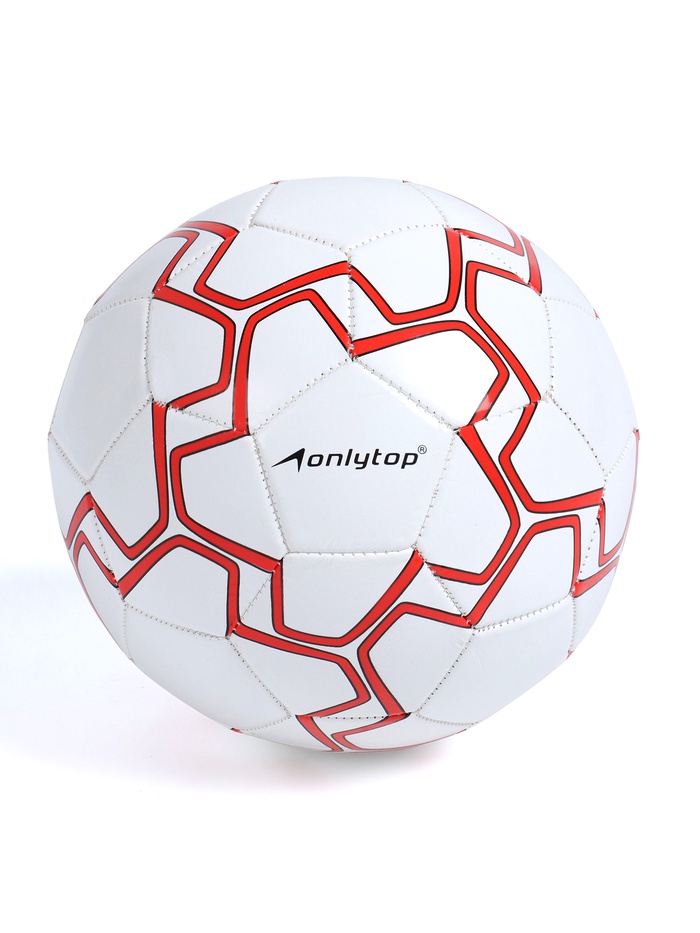 Футбольный мяч ONLYTOP, машинная сшивка, 32 панели, р. 5, PVC, резиновая камера, белый, красный - Фото 1