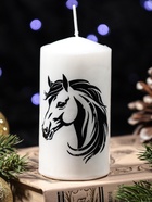 Свеча-цилиндр с накаткой «Лошадь в профиль», 50×100 мм, белая - Фото 2