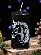 Свеча цилиндр с накаткой «Лошадь в профиль», 50×100 мм, чёрная - Фото 2