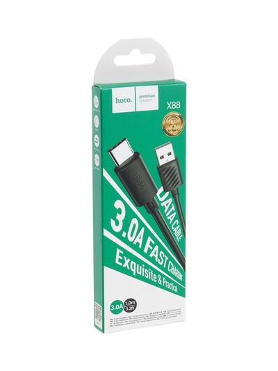 Кабель Hoco X88, Type-C - USB, 3 А, 1 м, передача данных, ПВХ, чёрный