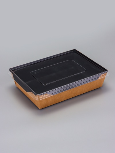 Контейнер - салатник, 1 л, черный, с плоской прозрачной крышкой, 20×14×5.5 см