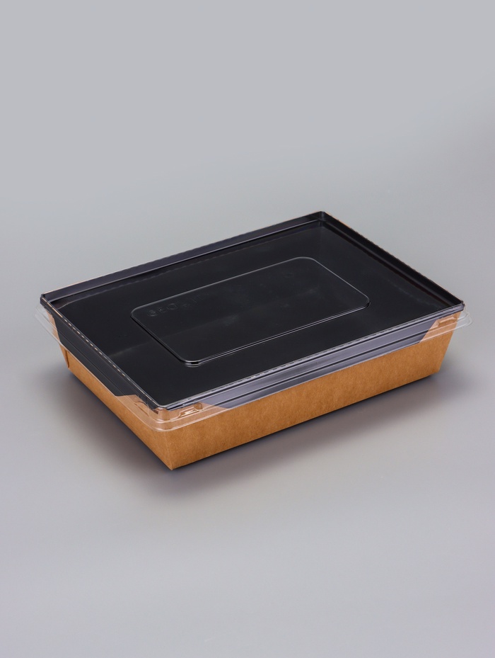 Контейнер - салатник, 1 л, черный, с плоской прозрачной крышкой, 20×14×5.5 см - Фото 1