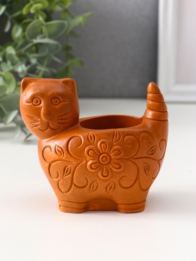 Подсвечник на 1 свечу «Кошка с орнаментом», 8.5×9.5×6.5 см, красная глина