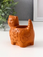 Подсвечник на 1 свечу «Кошка с орнаментом», 8.5×9.5×6.5 см, красная глина - Фото 2