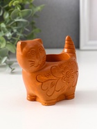Подсвечник на 1 свечу «Кошка с орнаментом», 8.5×9.5×6.5 см, красная глина - Фото 3