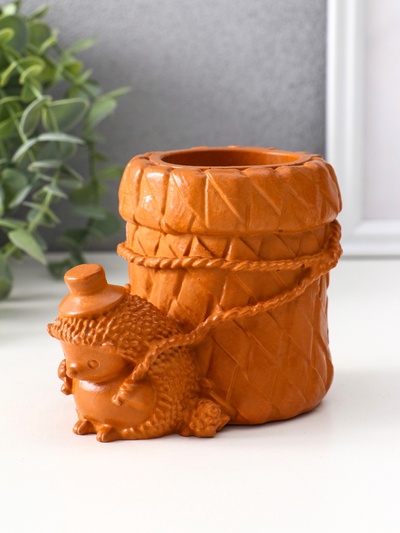 Карандашница сувенирная «Ёжик с корзиной», 9×8×12 см, красная глина