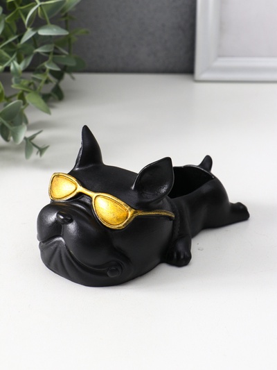 Подставка для мелочей «Французский бульдог в очках», 7×14×8.5 см, чёрная