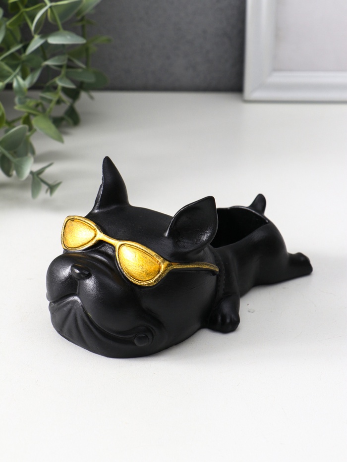 Подставка для мелочей «Французский бульдог в очках», 7×14×8.5 см, чёрная - Фото 1