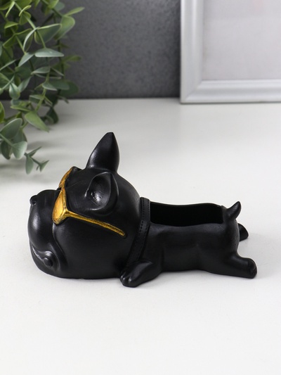Подставка для мелочей «Французский бульдог в очках», 7×14×8.5 см, чёрная