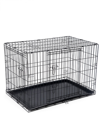 Клетка для собак №6 с пластиковым поддоном, складная, 121×78×83 см, черная
