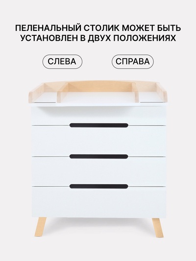 Комод пеленальный детский Indy PRO «Инди ПРО» 800/4, 83×43×85 см, 4 ящика, с органайзером, белый
