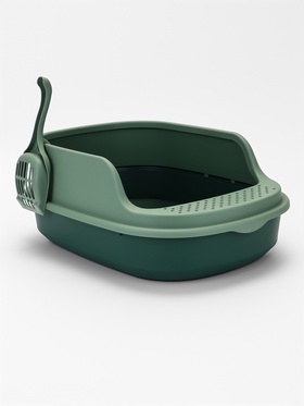 Лоток для кошек Фур-Мур 48×35.5 cм с высоким бортом + совок, Soft-touch, изумруд