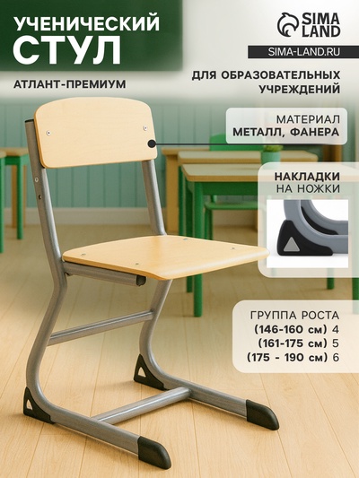 Стул ученический регулируемый «Атлант - премиум», группа роста 4 - 6, серый, цвет натуральный