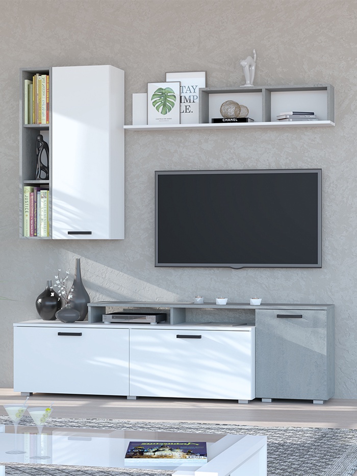 Гостиная модульная «Эльза», 1800×400×1532 мм, цвет бетонный камень/белый - Фото 1