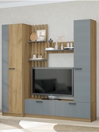 Гостиная Юджи, 2300х470х2100, Дуб крафт золотой/Графит - фото 14879959