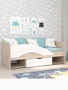 Кровать односпальная «Галактика», с бортиком, 1932×850×755 мм, цвет дуб сонома/белый глянец - Фото 1