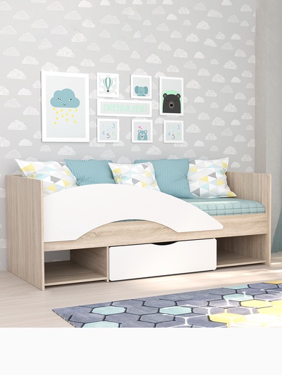 Кровать односпальная «Галактика», с бортиком, 1932×850×755 мм, цвет дуб сонома/белый глянец