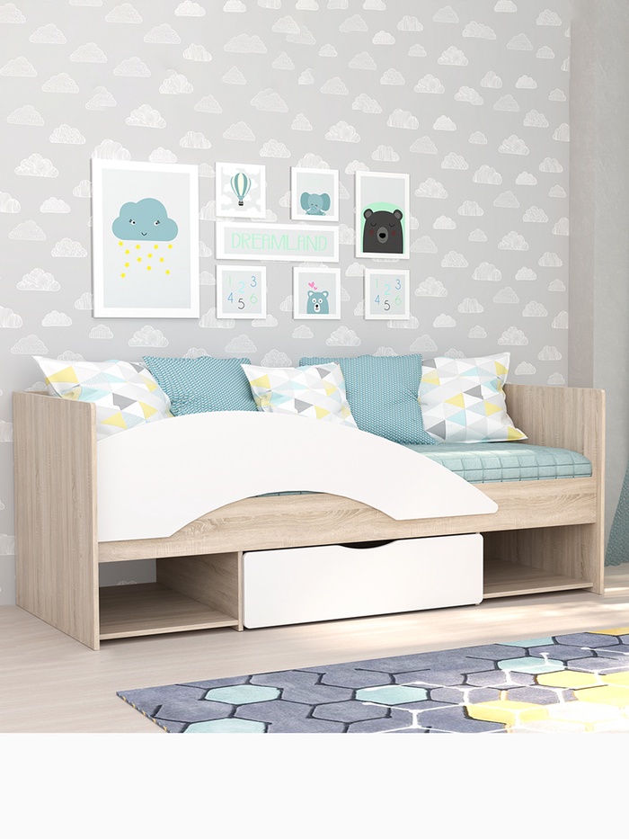 Кровать односпальная «Галактика», с бортиком, 1932×850×755 мм, цвет дуб сонома/белый глянец - Фото 1