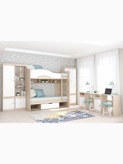 Кровать двухъярусная «Галактика», 1932×950×1760 мм, цвет дуб сонома/белый глянец