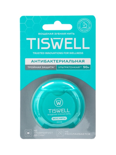 Зубная нить вощеная «Мята», ультратонкая, 50 м