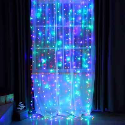 УЦЕНКА Гирлянда «Занавес» 2×3 м, IP20, прозрачная нить, 720 LED, свечение мульти, 8 режимов, 220 В