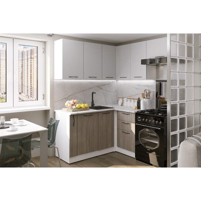 Кухонный гарнитур угловой «Парма мега прайм», 1600×1700 мм, цвет белый/шиншилла серая/джарра - Фото 1