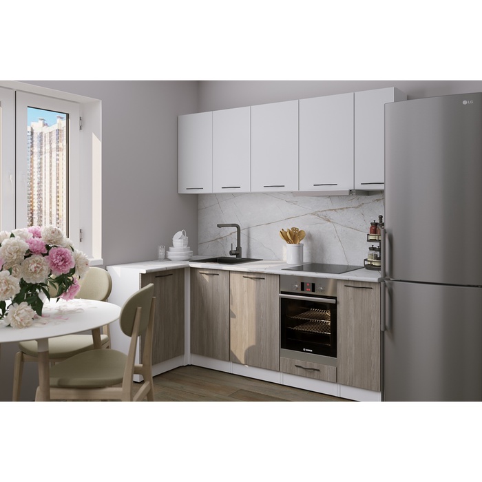 Кухонный гарнитур угловой «Парма прайм», 1100×2000 мм, цвет белый/шиншилла серая/джарра - Фото 1